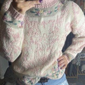 Vintage Jennifer Reed Pink Floral Cottagecore Granny Sweater
